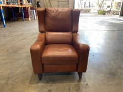 Leather Reclining Chair, 1 seater Brown Leather  - 2