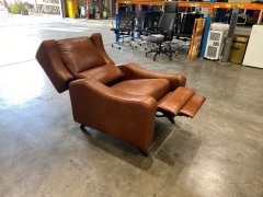 Leather Reclining Chair, 1 seater Brown Leather  - 5