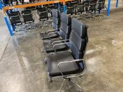 3 x High Black Leather Executive Chair, Stainless Steel Base - 3