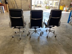 3 x High Black Leather Executive Chair, Stainless Steel Base - 4
