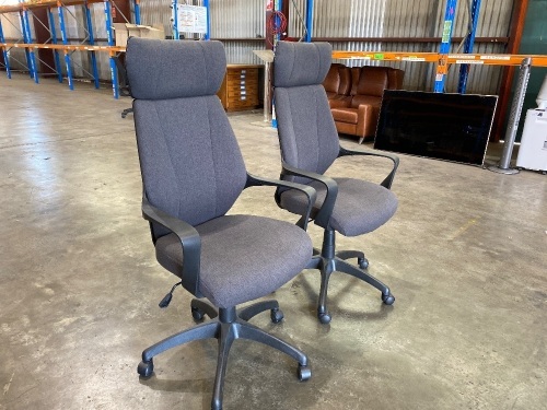 2 x Ergonomic Executive Chairs on Castors, Grey Fabric