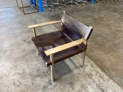 Reception Armchair, Brown Leather on Metal Frame - 3
