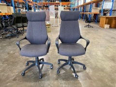 2 x Ergonomic Executive Chairs on Castors, Grey Fabric - 2