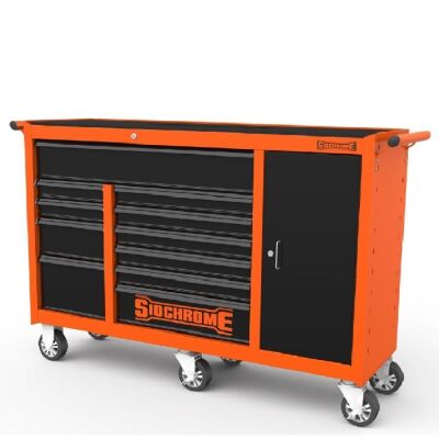 SIDCHROME 11 Drawer Heavy Duty Triple Bank Roller Tool Cabinet Orange and Black Powder Coated