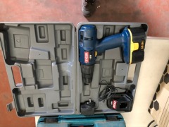 2 x Cordless Power Drills comprising, 1 x Makita 14.4 Volt Drill in Case, with 2 x Batteries & Charger. 1 x Ryobi 18 Volt Drill in Case, with 1 x Battery & Charger - 4