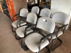 6 x Grey Fabric Upholstered Steel Frame, Canterlever Office Chairs