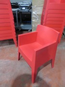 9 x Red Plastic Moulded Stackable Chairs - 2
