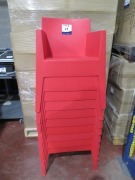 9 x Red Plastic Moulded Stackable Chairs - 3