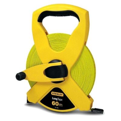 STANLEY 60M Open Frame Fibreglass Long Tape Measure, Blade width 12.7mm, Ground Spike, High Impact ABS Frame.(2-34-795)