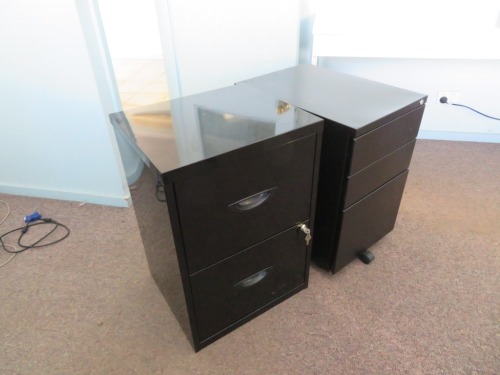 1 x Black 3 Drawer Mobile Pedestal & 1 x Black 2 Drawer Filing Cabinet