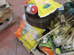 Pallet containing Garden Accessories including 2 x Large Pots, assorted sizes, 16 x Light Up Flower Pots, Hose Holders, Shelf Brackets, Citronella Torches, Bags of Gypsum, Ant Killer - 3