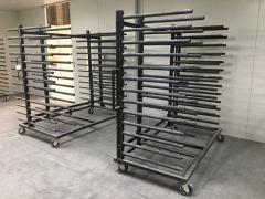 Quantity of 4 x Drying Racks, 13 Tier each, Black Steel Fabricated with Rubber Inserts, 2000 x 1200 x 2100mm H