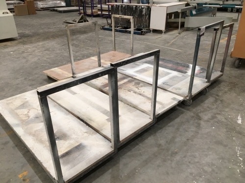 Quantity of 6 Flat Bed Stock Trolleys, Steel Framed, Timber Top