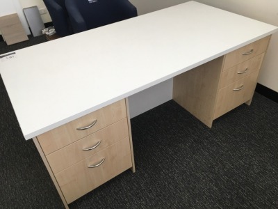 Desk - White Laminate Top, 6 Drawers - Natural Laminate, 1800 x 900mm