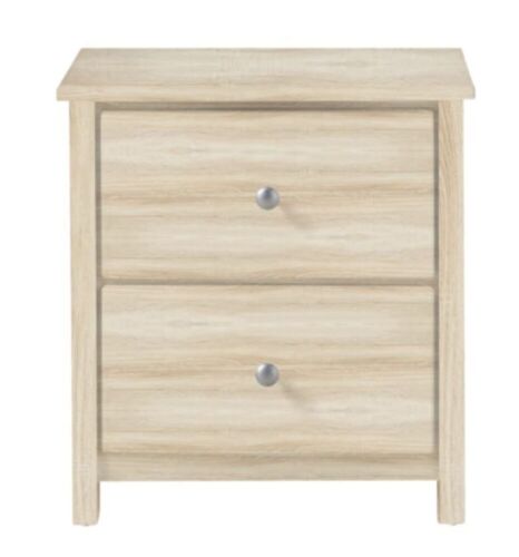 1 x Polo Light Oak Bed Side Table, 2 Drawer, 520 x 430 x 540mm H