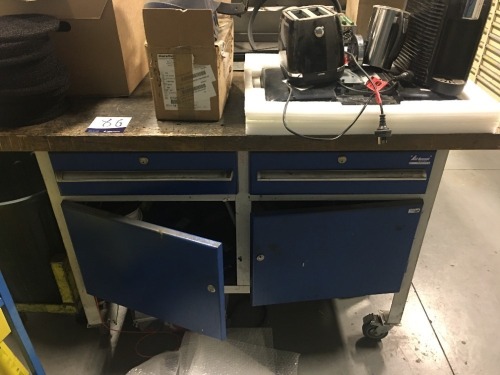 Mobile Workbench, 2 Drawers, 2 Doors, Contents of 4 Hand Held Electrical Strippers & Sundry Items