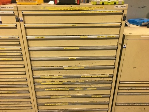 BAC Systems Tool Storage Cabinet & Contents of Small Parts, Hex Bolts, Screws, Pins, Clips (Refer Photos)