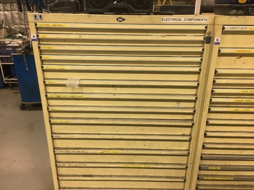 BAC Systems Tool Storage Cabinet & Contents of Electrical Components (Refer Photos)