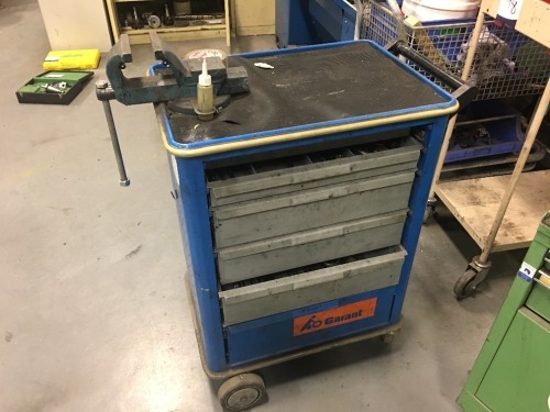 Tool Trolley with Hand Tools, Spanners, Allen Keys (Refer Photos) & Vice