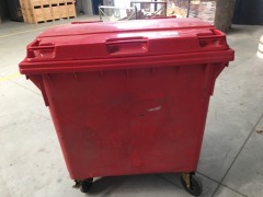 1 x Red Plastic Mobile Waste Hopper with Lid, 1100 x 930 x 1000mm D - 2