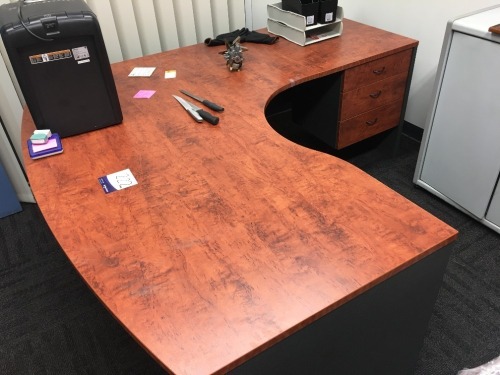 Corner Desk, Cherry Laminate, 3 Drawer, 1800mm x 1800mm