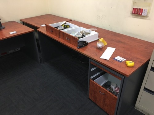 Qty 3 x Office Desks & 1 x Table, Cherry Laminate, various sizes