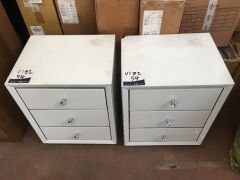 Qty 2 Bedside tables white glass tops