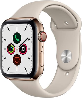 Apple Watch Series 5 (GPS + Cellular) 44mm - Gold Stainless Steel Case with Stone Sport Band - MWWH2X/A