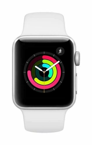 *** DNL #DNL Watty# Apple Watch S3 Gps+Cell - 42Mm Stainless Steel Case with Soft White Sport Band - MQLY2X/A
