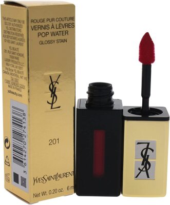 4 x YSL Number 201 Vernis A Levres Pop water Glossy tain Dewy Red Lipstick