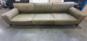 Leather 3 Seater lounge (Green) with Cushions - 2