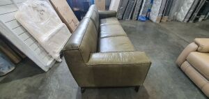 Leather 3 Seater lounge (Green) with Cushions - 3