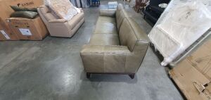 Leather 3 Seater lounge (Green) with Cushions - 4