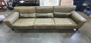 Leather 3 Seater lounge (Green) with Cushions - 11