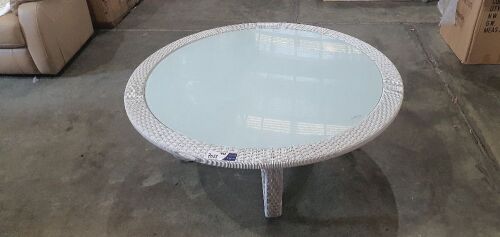 Large Round Coffee Table with Glass Top (Off White)