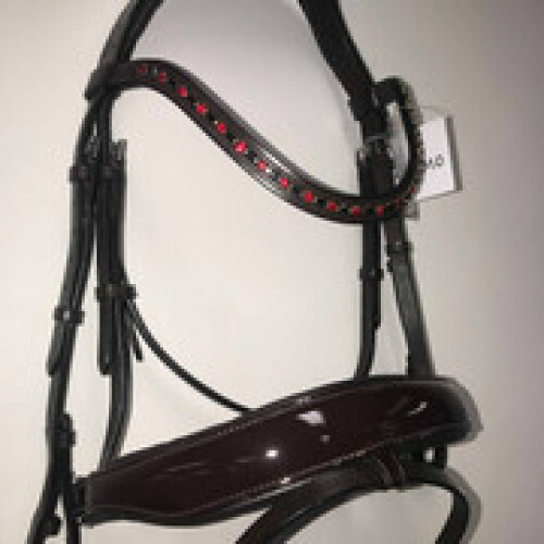 Palermo English leather Patent Havana XF bridle with red and black Swarovski crystals