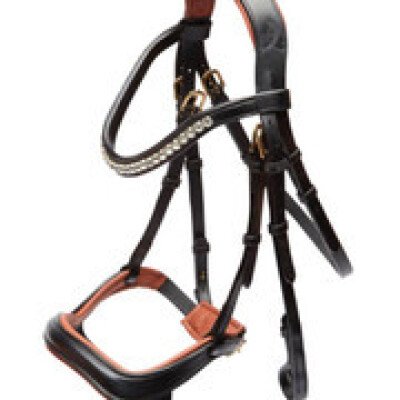 Palermo English leather Micklem style bridle Orange and Black