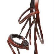 Palermo English leather brown snaffle bridle with rose gold Swarovski element browband Full size - 2