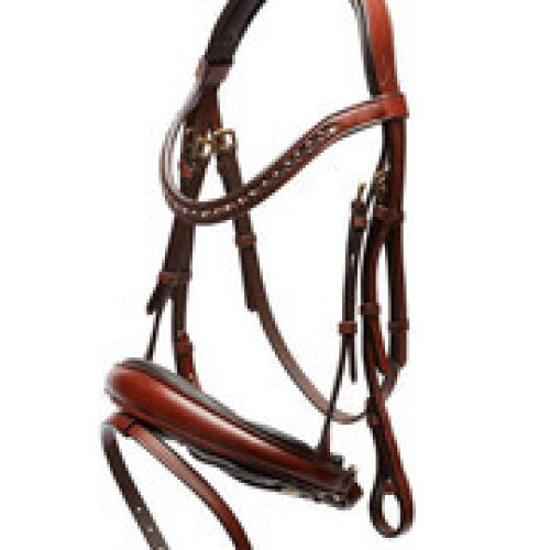 Palermo English leather brown snaffle bridle with rose gold Swarovski element browband Full size