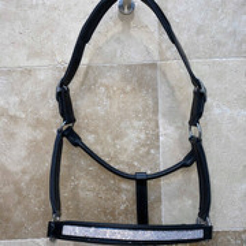 Stunning high quality English leather Black patent and bling halter full&nbsp;size
