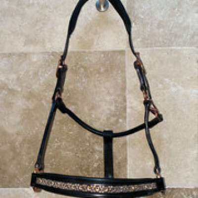 Palermo English leather black rose gold halter full size