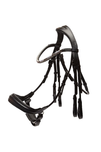 Stunning black English leather double bridle with multi-coloured iridescent browband cob size