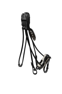 Palermo English leather XF black&nbsp;rolled snaffle with a black and clear channel browband