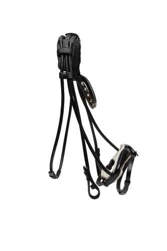 ***DNL*** Palermo English leather XF black&nbsp;rolled snaffle with a black and clear channel browband