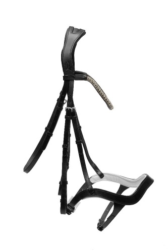 Palermo English leather Micklem style bridle Black with wite padding xf size