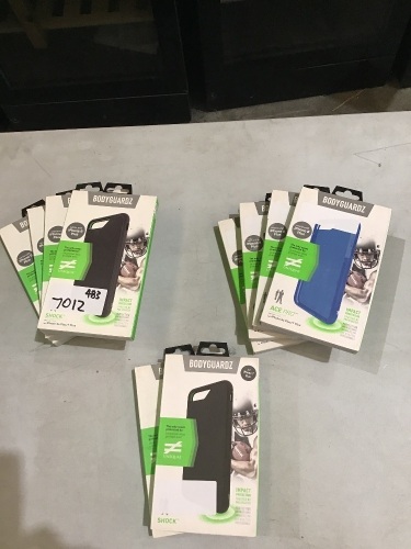 *BUNDLE* 4x Bodyguardz Shock case for iPhone 8 Plus black DCSBO-AP67P-NCO (4 units) and 4x Bodyguardz Ace Pro case for iPhone 8 Plus blue/white DCA2W-AP67P-NCO (4 units) and 2x Bodyguardz Shock case for iPhone 7 Plus black DCSBO-API7P-9CO (2 units)