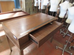 2 x Display Tables, Metal Bases, Timber Tops with Drawer & Metal Roller, 1130 x 620 x 900mm H - 2