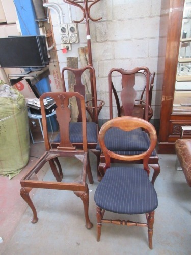 6 x Old Chairs, assorted Fine Timber Frames & Timber Coat Stand