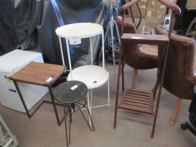 4 x Small Display Tables, assorted, 1 x Coat & Shoe Stand