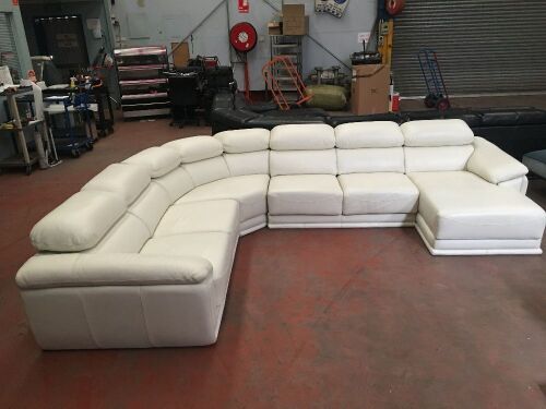 4 Piece White Leather lounge suite with chaise